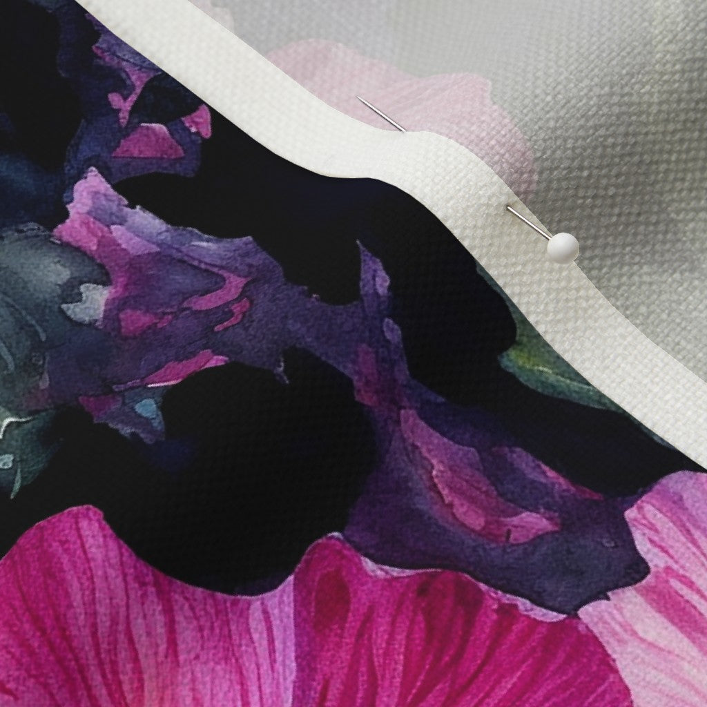 Watercolor Hibiscus (Dark III) Performance Linen Printed Fabric by Studio Ten Design