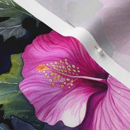 Watercolor Hibiscus (Dark III) Lightweight Cotton Twill Printed Fabric by Studio Ten Design