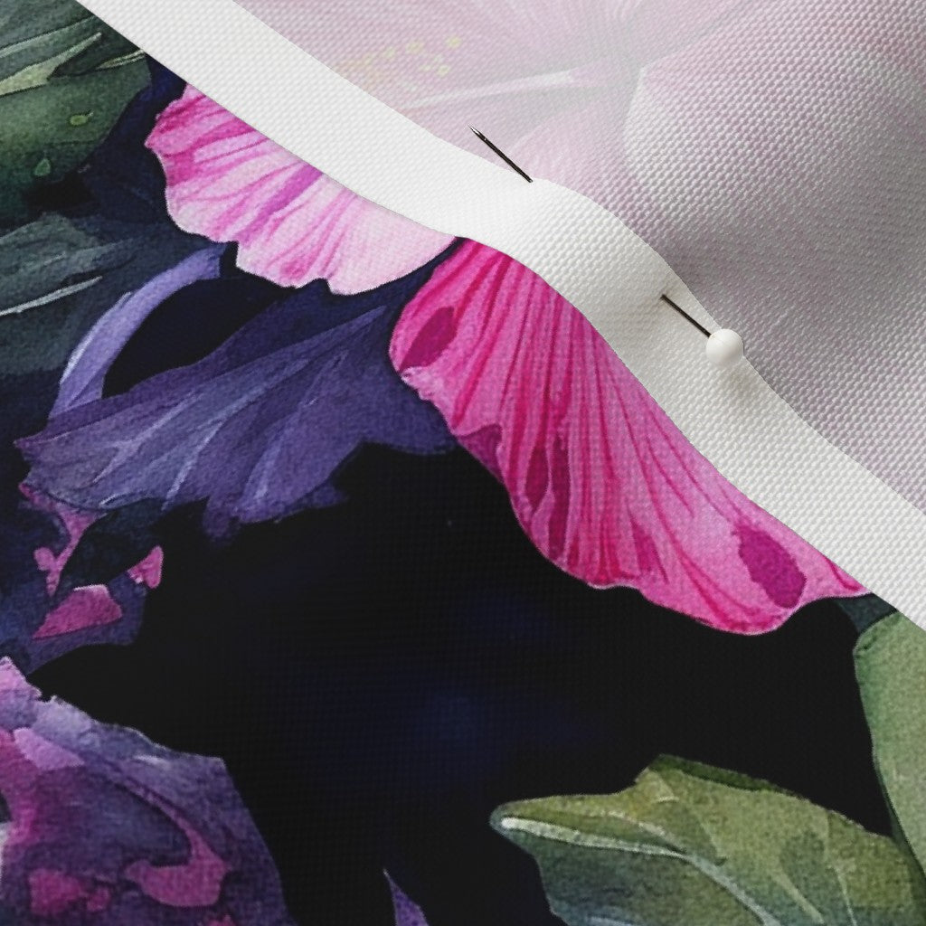 Watercolor Hibiscus (Dark III) Recycled Canvas Printed Fabric by Studio Ten Design