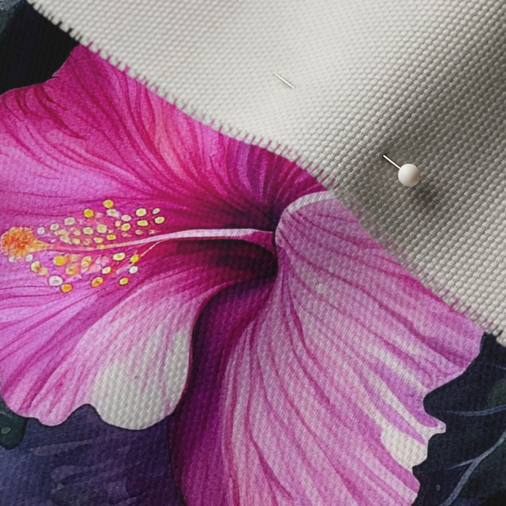 Watercolor Hibiscus (Dark III) Cypress Cotton Canvas Printed Fabric by Studio Ten Design