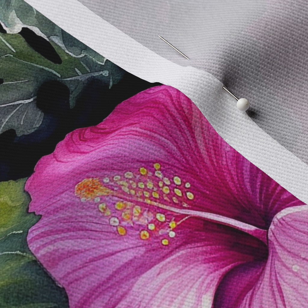 Watercolor Hibiscus (Dark III) Dogwood Denim Printed Fabric by Studio Ten Design