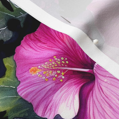 Watercolor Hibiscus (Dark III) Longleaf Sateen Grand Printed Fabric by Studio Ten Design