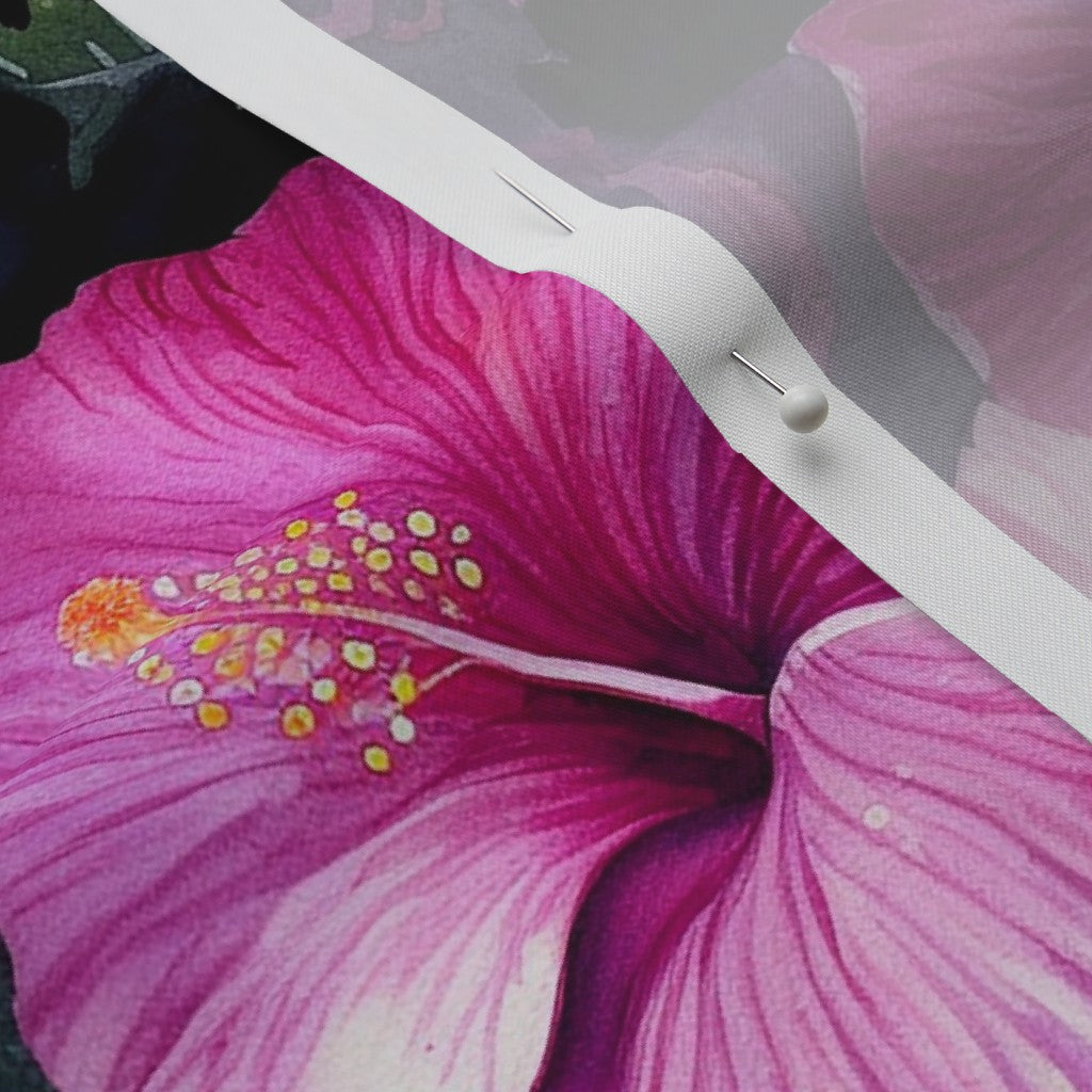 Watercolor Hibiscus (Dark III) Perennial Sateen Grand Printed Fabric by Studio Ten Design
