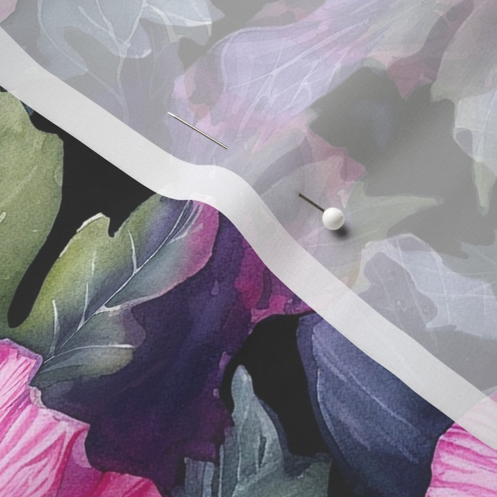 Watercolor Hibiscus (Dark III) Chiffon Printed Fabric by Studio Ten Design