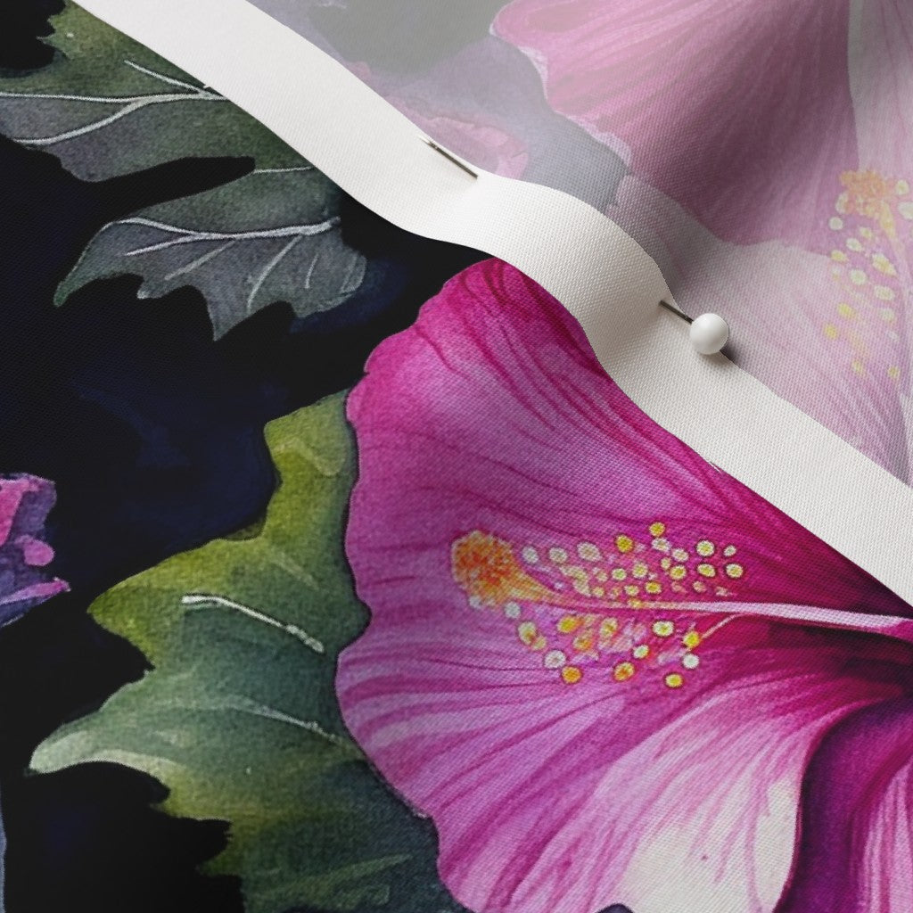 Watercolor Hibiscus (Dark III) Cotton Poplin Printed Fabric by Studio Ten Design