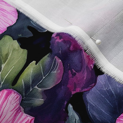 Watercolor Hibiscus (Dark III) Organic Sweet Pea Gauze Printed Fabric by Studio Ten Design
