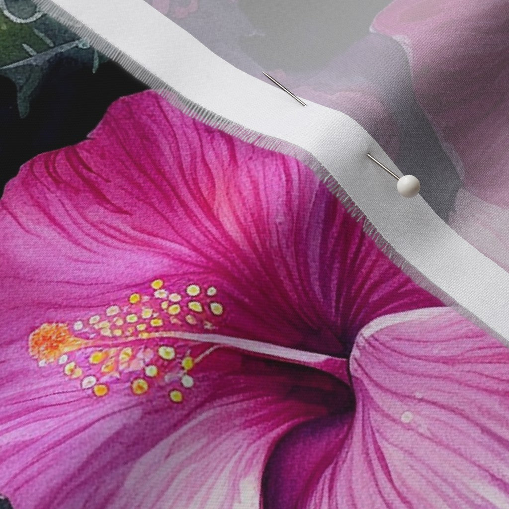 Watercolor Hibiscus (Dark III) Organic Cotton Sateen Printed Fabric by Studio Ten Design