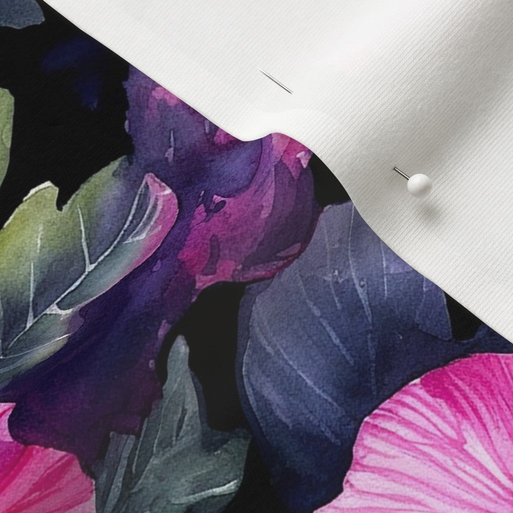 Watercolor Hibiscus (Dark III) Organic Cotton Knit Printed Fabric by Studio Ten Design