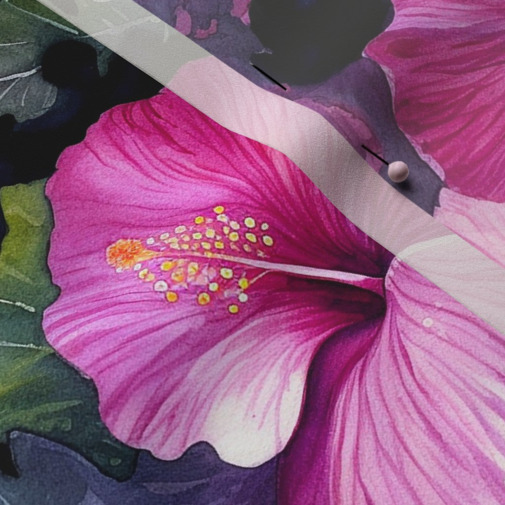 Watercolor Hibiscus (Dark III) Poly Crepe de Chine Printed Fabric by Studio Ten Design