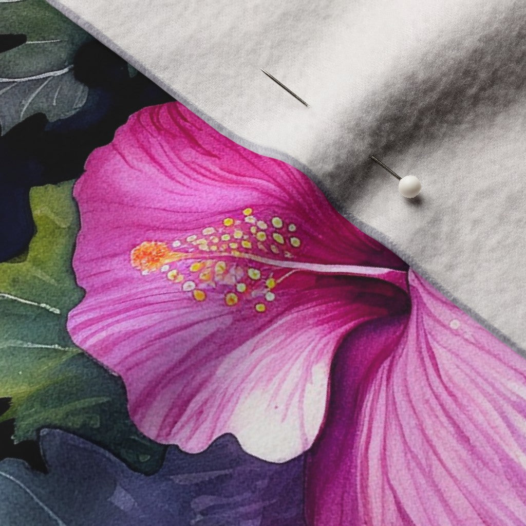 Watercolor Hibiscus (Dark III) Performance Velvet Printed Fabric by Studio Ten Design