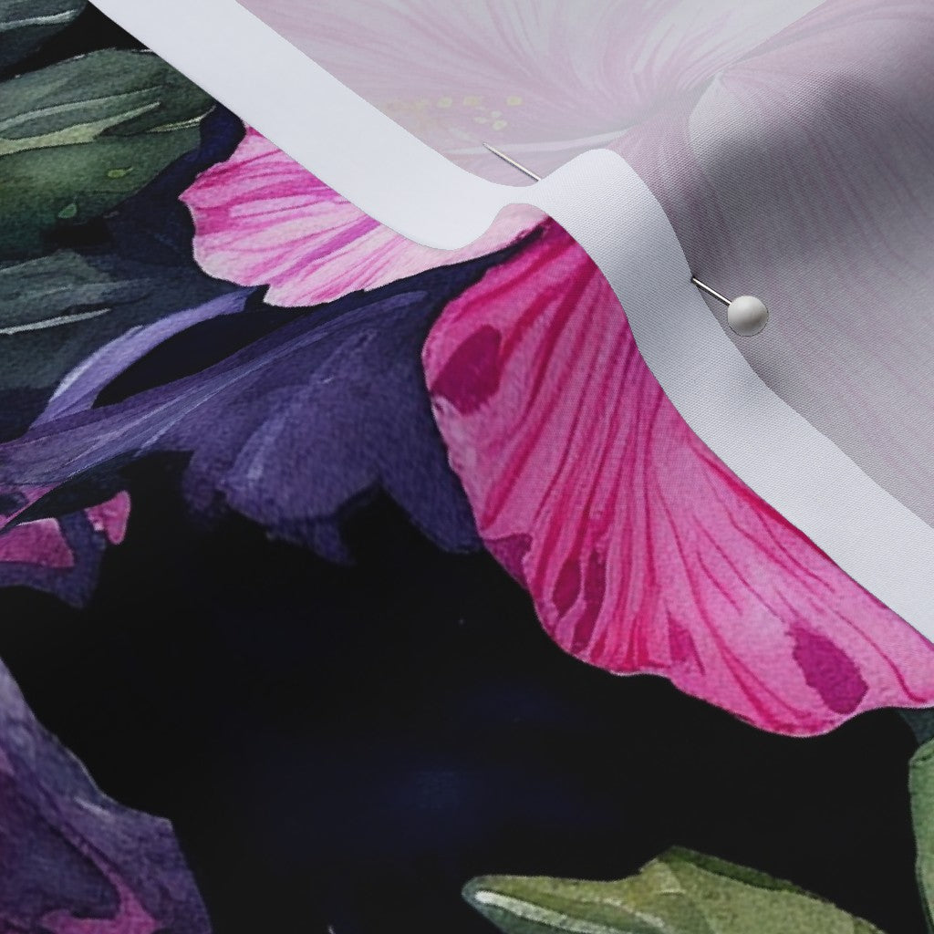 Watercolor Hibiscus (Dark III) Cotton Lawn Printed Fabric by Studio Ten Design