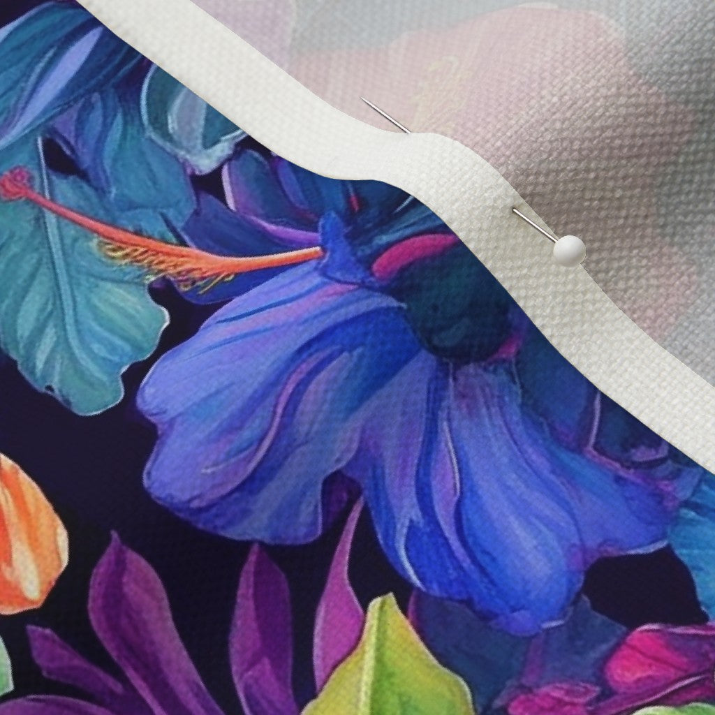Watercolor Hibiscus (Dark IV) Performance Linen Printed Fabric by Studio Ten Design