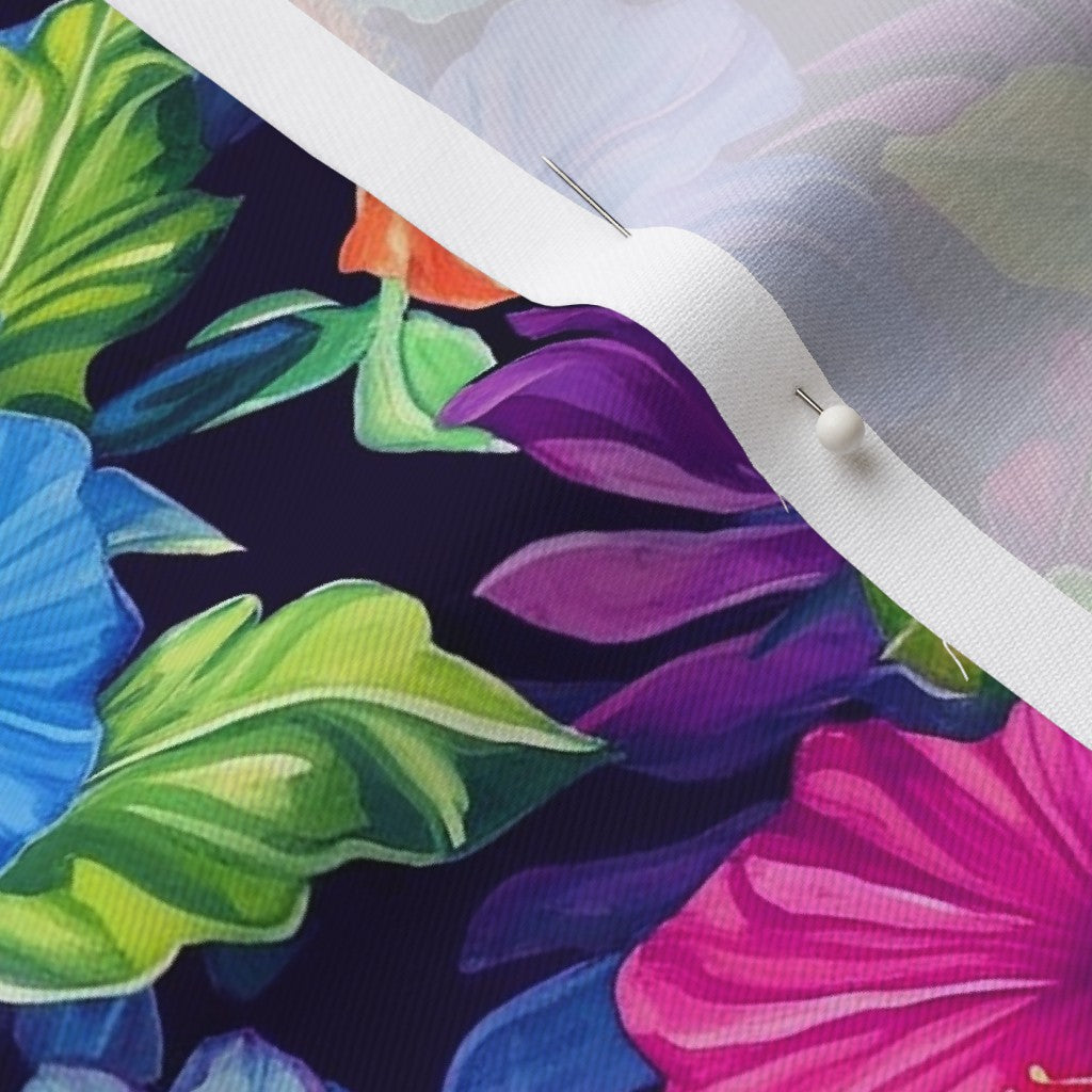 Watercolor Hibiscus (Dark IV) Lightweight Cotton Twill Printed Fabric by Studio Ten Design