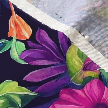 Watercolor Hibiscus (Dark IV) Linen Cotton Canvas Printed Fabric by Studio Ten Design