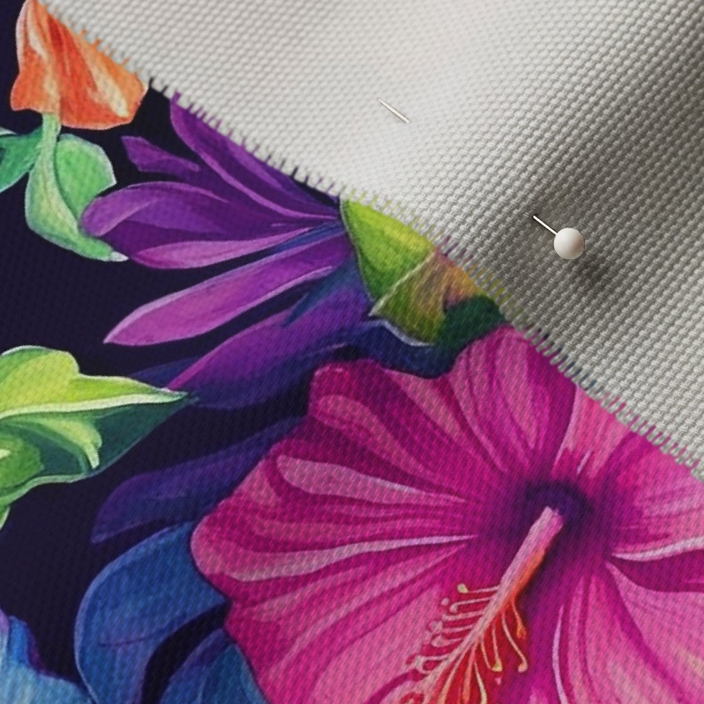 Watercolor Hibiscus (Dark IV) Cypress Cotton Canvas Printed Fabric by Studio Ten Design