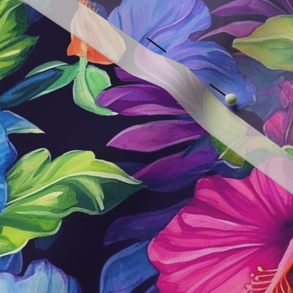 Watercolor Hibiscus (Dark IV) Poly Crepe de Chine Printed Fabric by Studio Ten Design