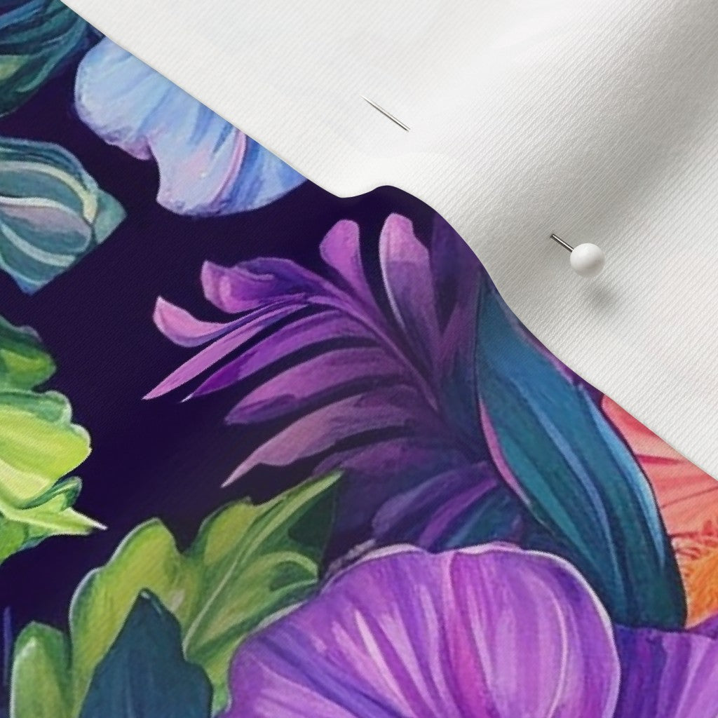 Watercolor Hibiscus (Dark IV) Organic Cotton Knit Printed Fabric by Studio Ten Design