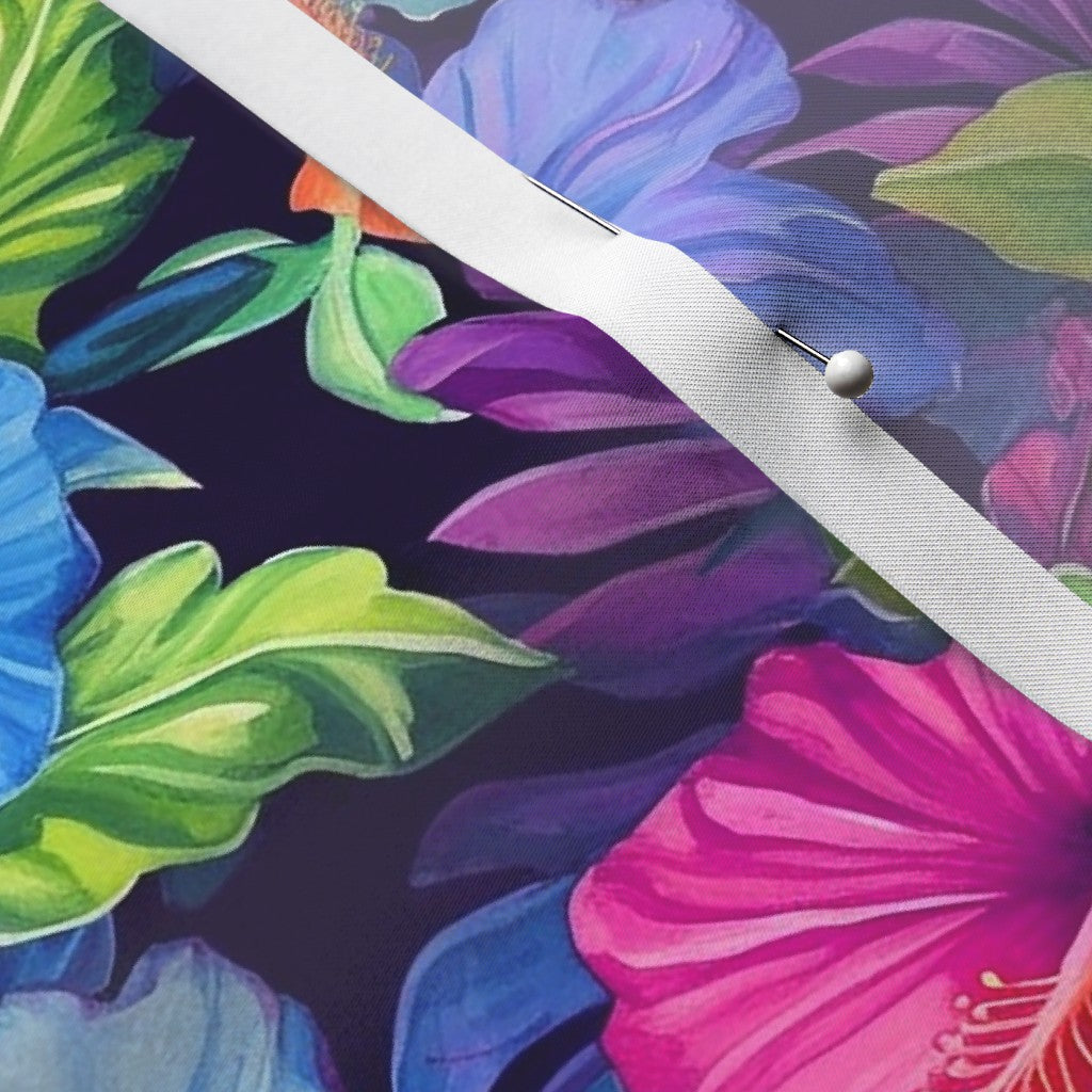 Watercolor Hibiscus (Dark IV) Satin Printed Fabric by Studio Ten Design