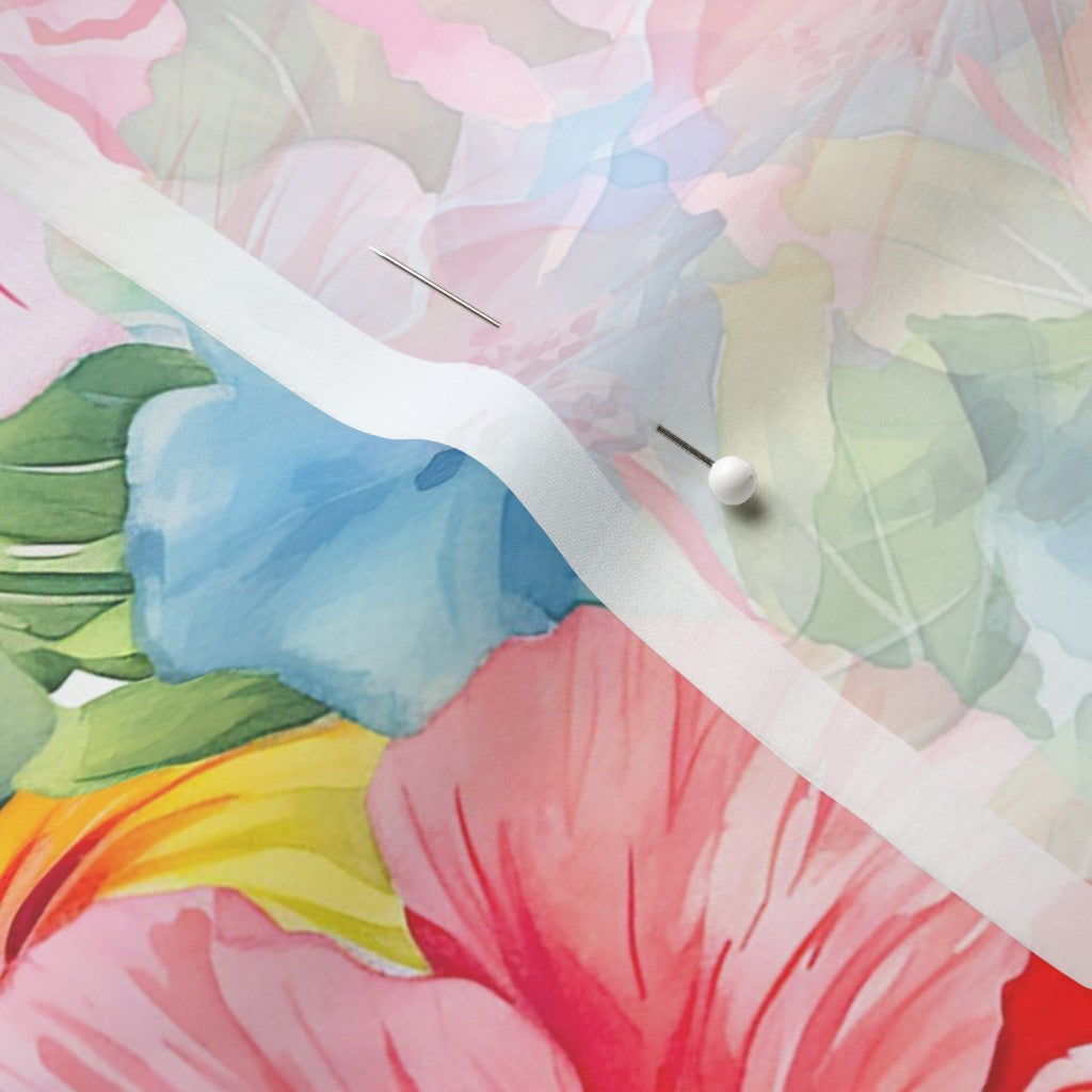 Watercolor Hibiscus Flower (Light I) Chiffon Printed Fabric by Studio Ten Design