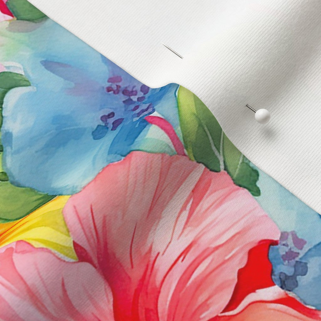 Watercolor Hibiscus Flower (Light I) Organic Cotton Knit Printed Fabric by Studio Ten Design