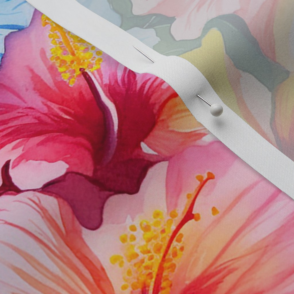 Watercolor Hibiscus Flower (Light I) Perennial Sateen Grand Printed Fabric by Studio Ten Design