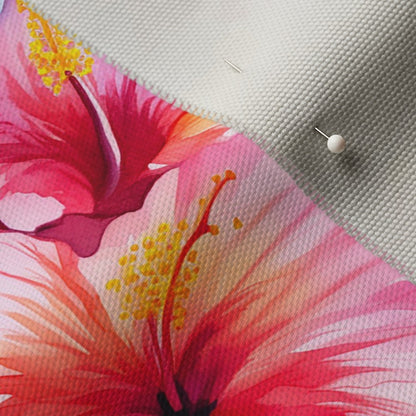 Watercolor Hibiscus Flower (Light I) Cypress Cotton Canvas Printed Fabric by Studio Ten Design