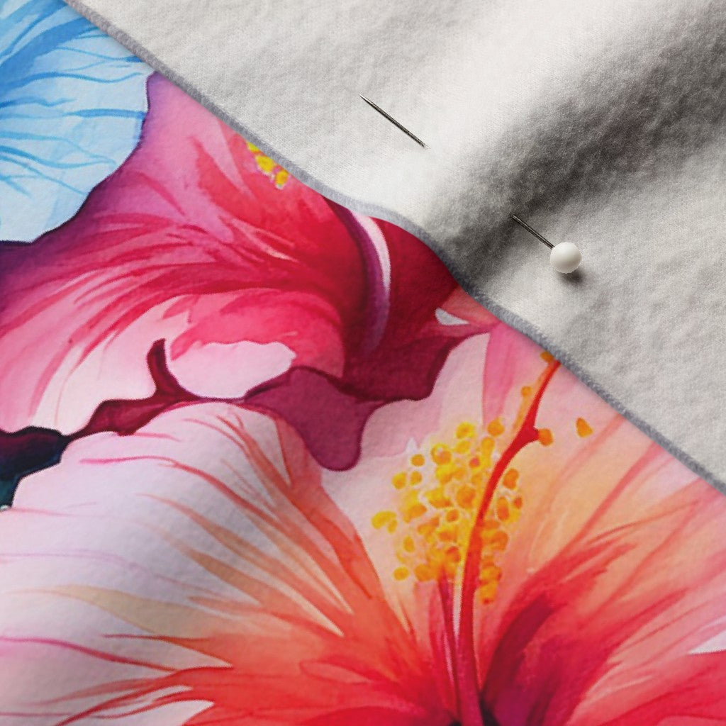 Watercolor Hibiscus Flower (Light I) Performance Velvet Printed Fabric by Studio Ten Design