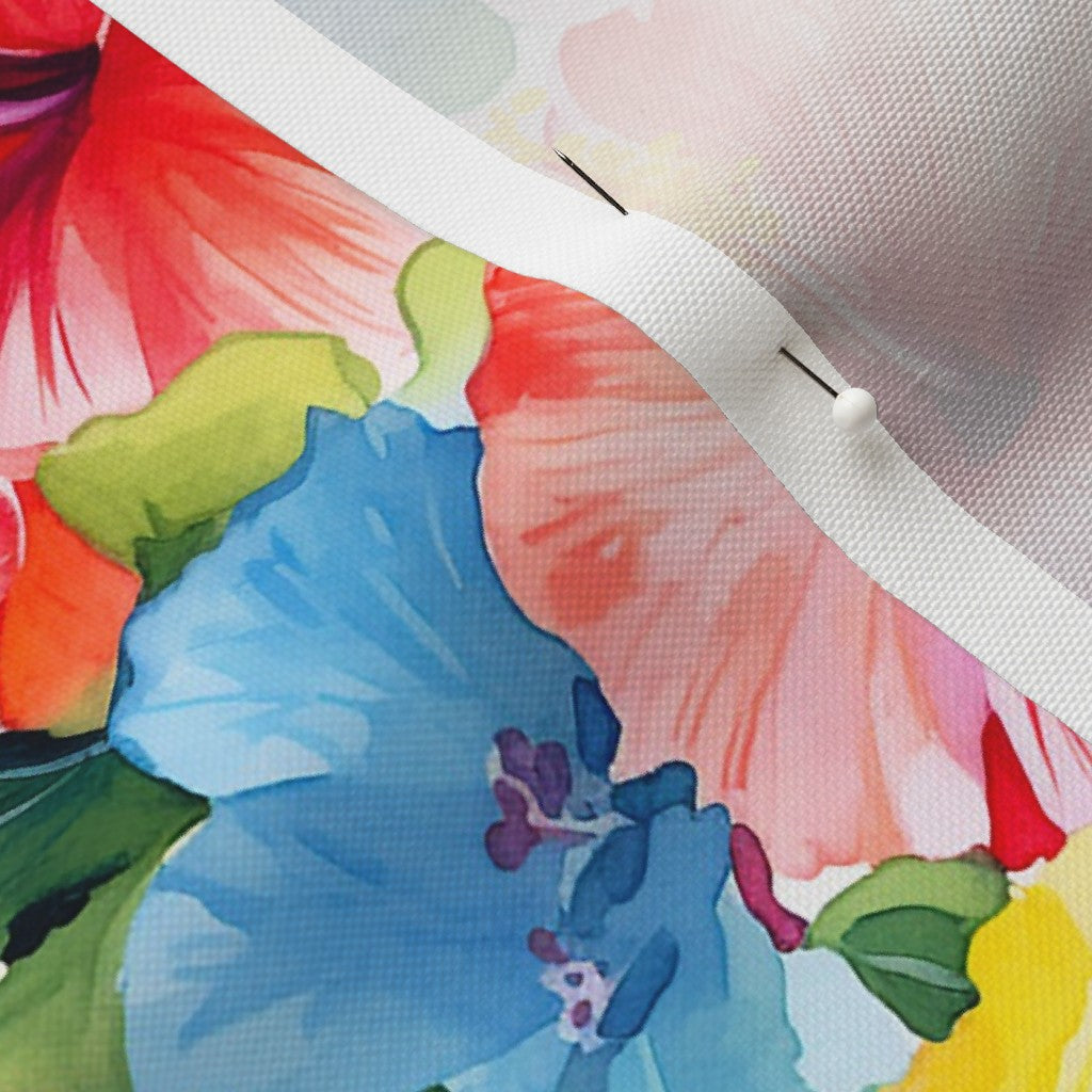 Watercolor Hibiscus Flower (Light I) Recycled Canvas Printed Fabric by Studio Ten Design