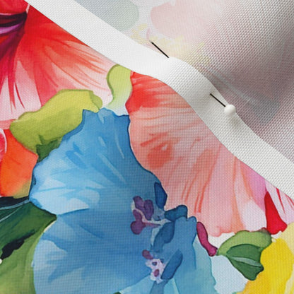 Watercolor Hibiscus Flower (Light I) Recycled Canvas Printed Fabric by Studio Ten Design