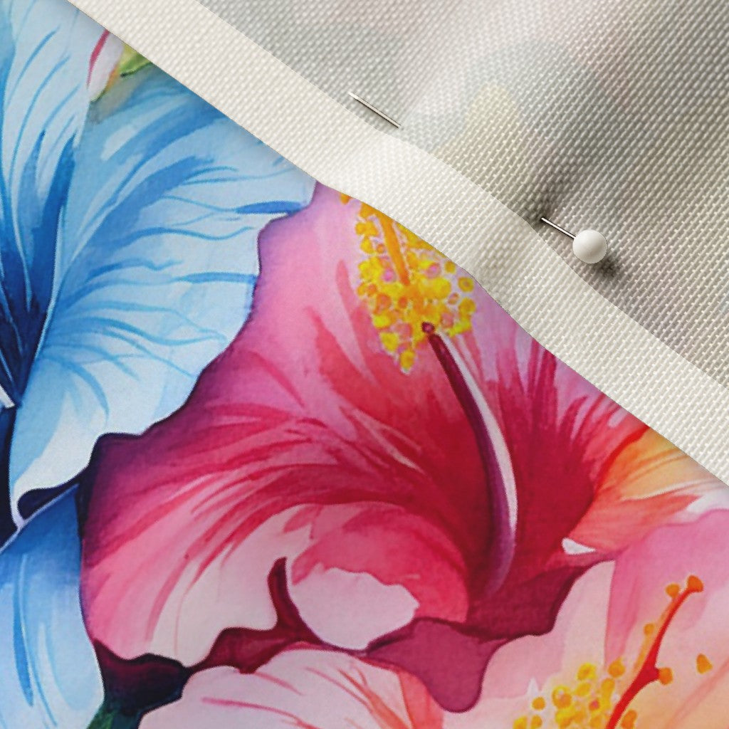 Watercolor Hibiscus Flower (Light I) Celosia Velvet Printed Fabric by Studio Ten Design
