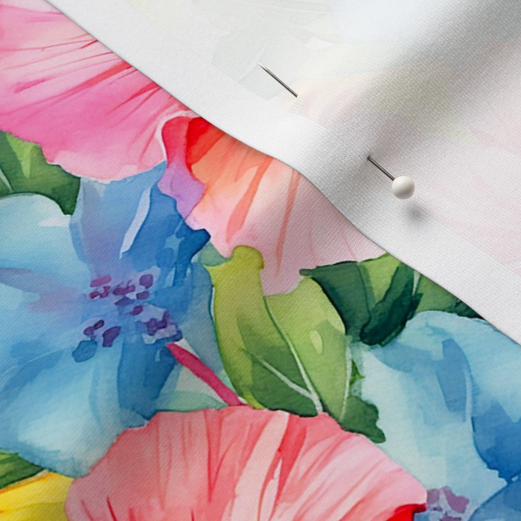 Watercolor Hibiscus Flower (Light I) Sport Lycra Printed Fabric by Studio Ten Design