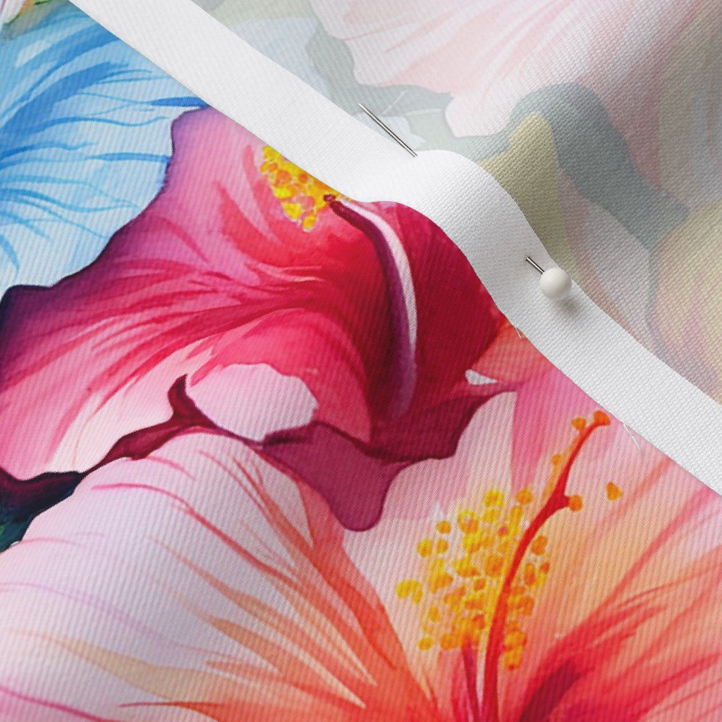 Watercolor Hibiscus Flower (Light I) Lightweight Cotton Twill Printed Fabric by Studio Ten Design