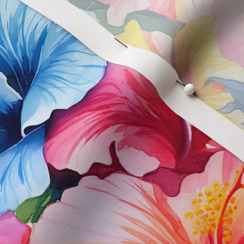 Watercolor Hibiscus Flower (Light I) Cotton Poplin Printed Fabric by Studio Ten Design