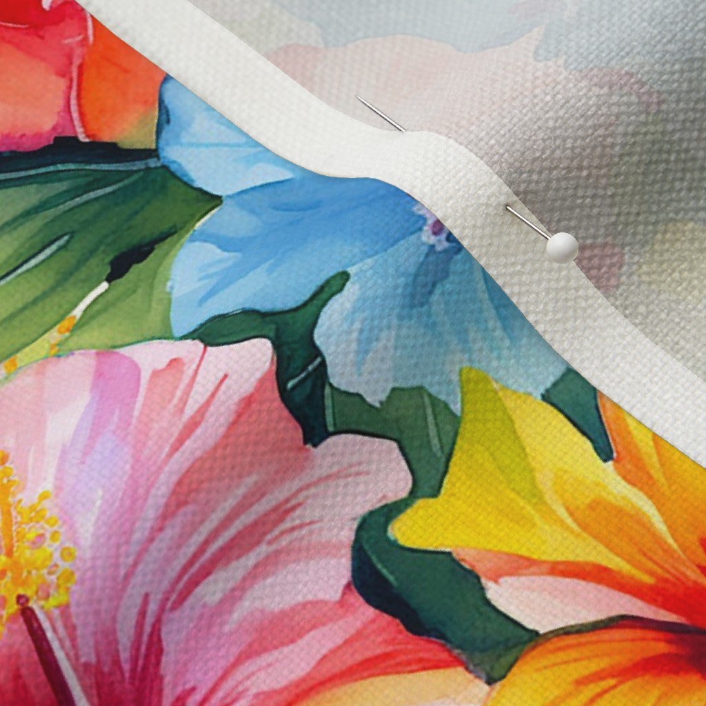 Watercolor Hibiscus Flower (Light I) Performance Linen Printed Fabric by Studio Ten Design