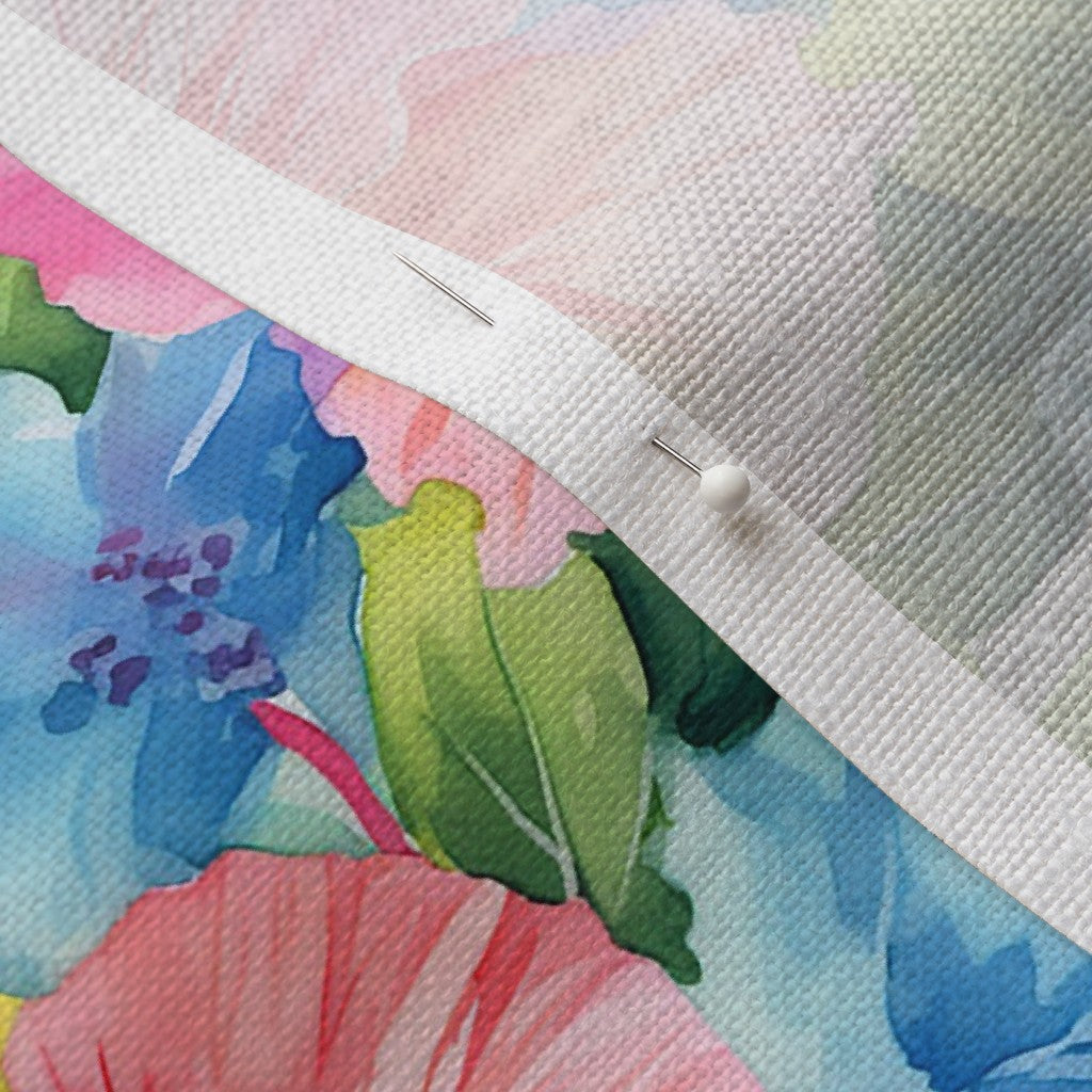 Watercolor Hibiscus Flower (Light I) Belgian Linen™ Printed Fabric by Studio Ten Design