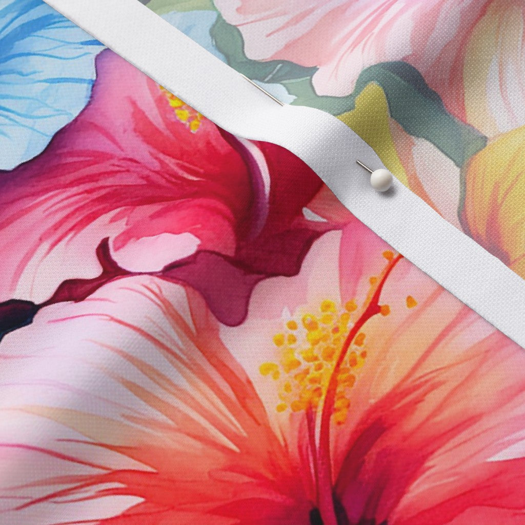 Watercolor Hibiscus Flower (Light I) Performance Piqué Printed Fabric by Studio Ten Design