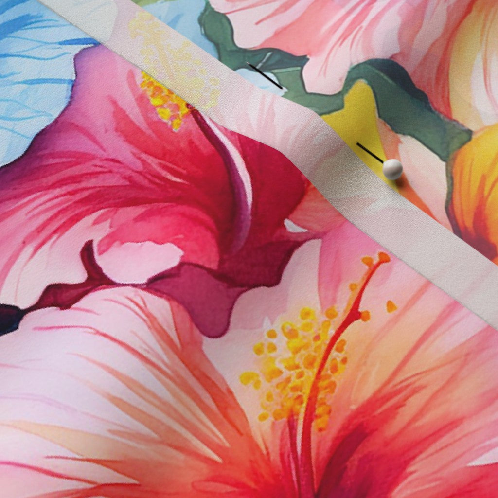 Watercolor Hibiscus Flower (Light I) Poly Crepe de Chine Printed Fabric by Studio Ten Design
