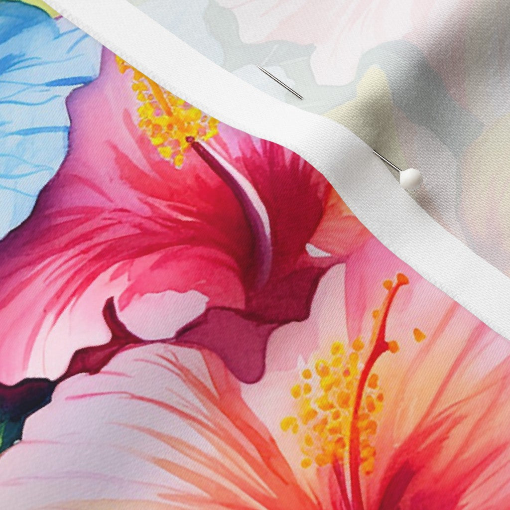 Watercolor Hibiscus Flower (Light I) Longleaf Sateen Grand Printed Fabric by Studio Ten Design