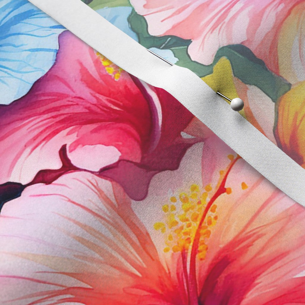 Watercolor Hibiscus Flower (Light I) Satin Printed Fabric by Studio Ten Design
