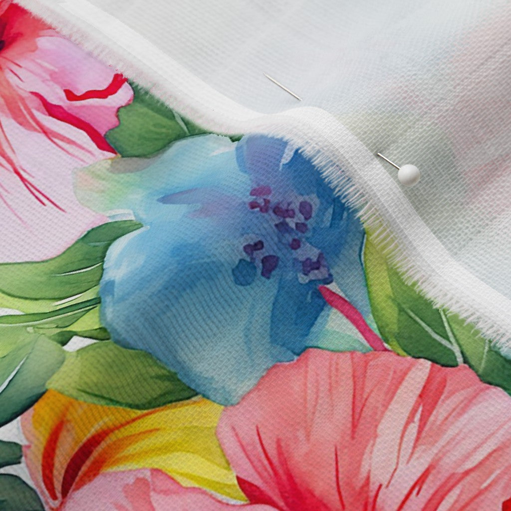 Watercolor Hibiscus Flower (Light I) Organic Sweet Pea Gauze Printed Fabric by Studio Ten Design