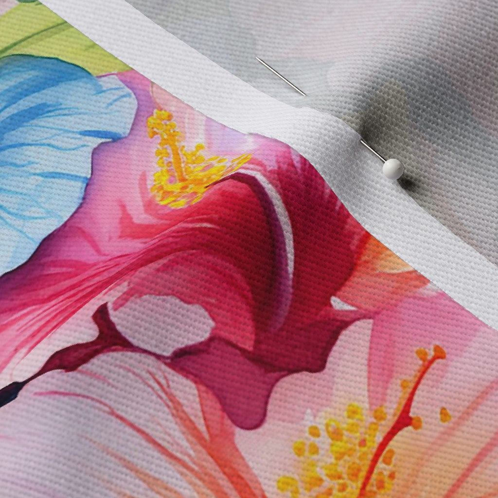 Watercolor Hibiscus Flower (Light I) Dogwood Denim Printed Fabric by Studio Ten Design