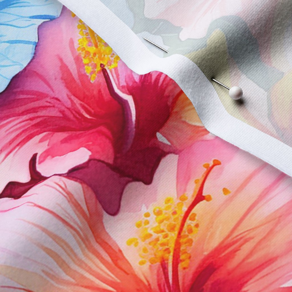 Watercolor Hibiscus Flower (Light I) Cotton Spandex Jersey Printed Fabric by Studio Ten Design
