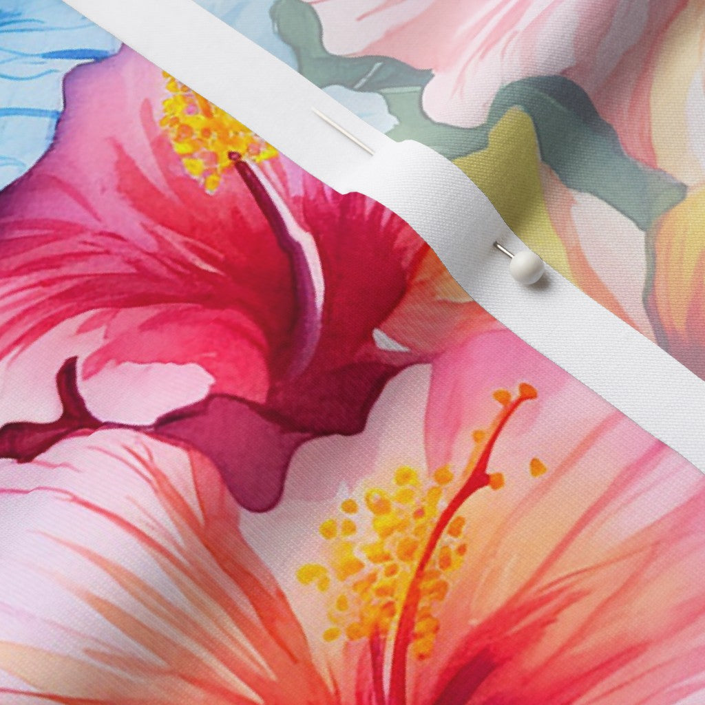 Watercolor Hibiscus Flower (Light I) Modern Jersey Printed Fabric by Studio Ten Design