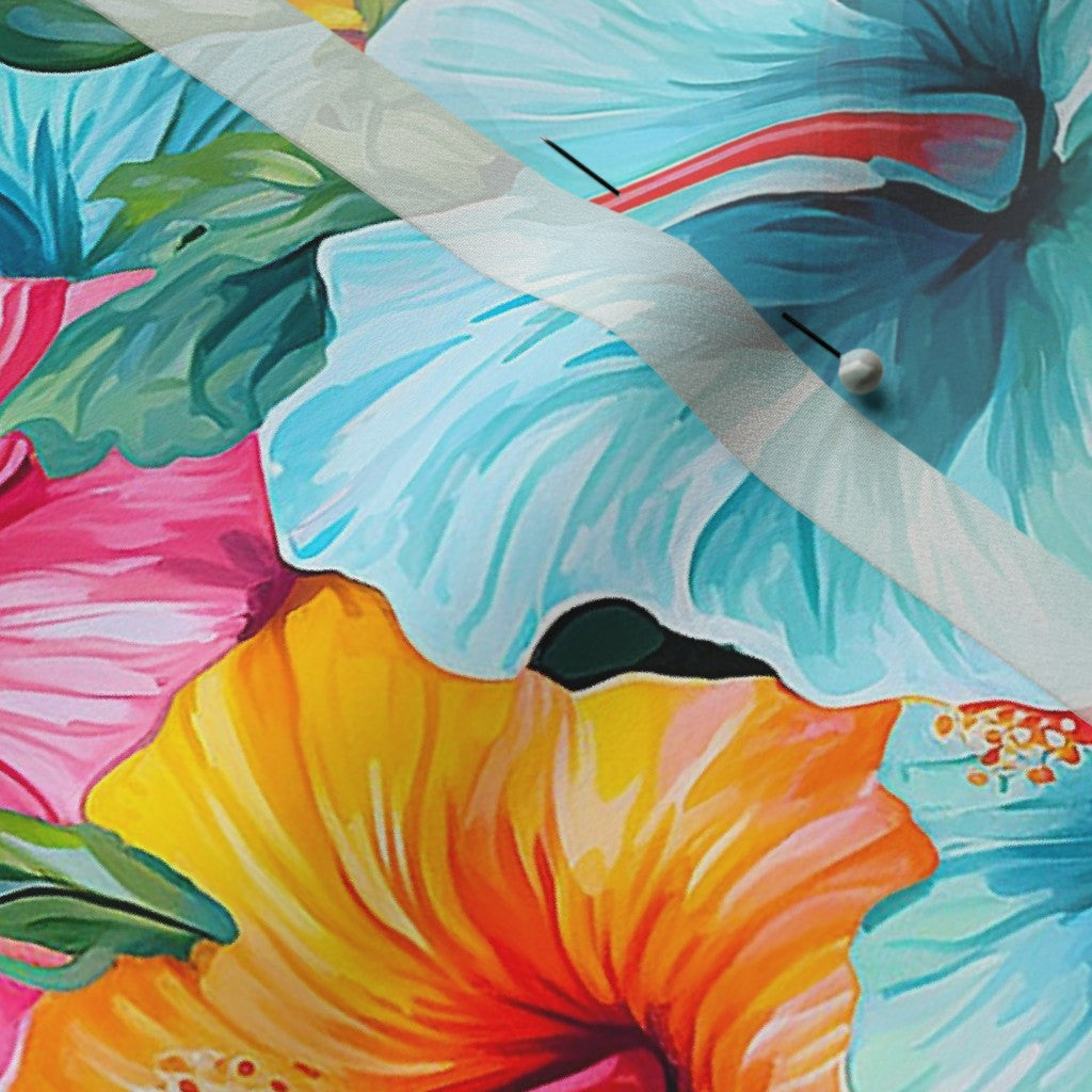 Watercolor Hibiscus Flowers (Light II) Poly Crepe de Chine Printed Fabric by Studio Ten Design
