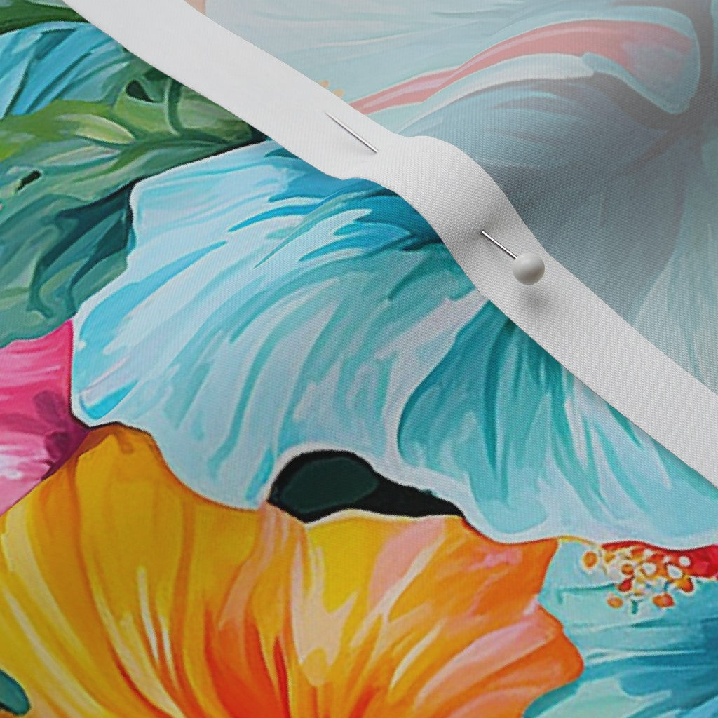 Watercolor Hibiscus Flowers (Light II) Perennial Sateen Grand Printed Fabric by Studio Ten Design