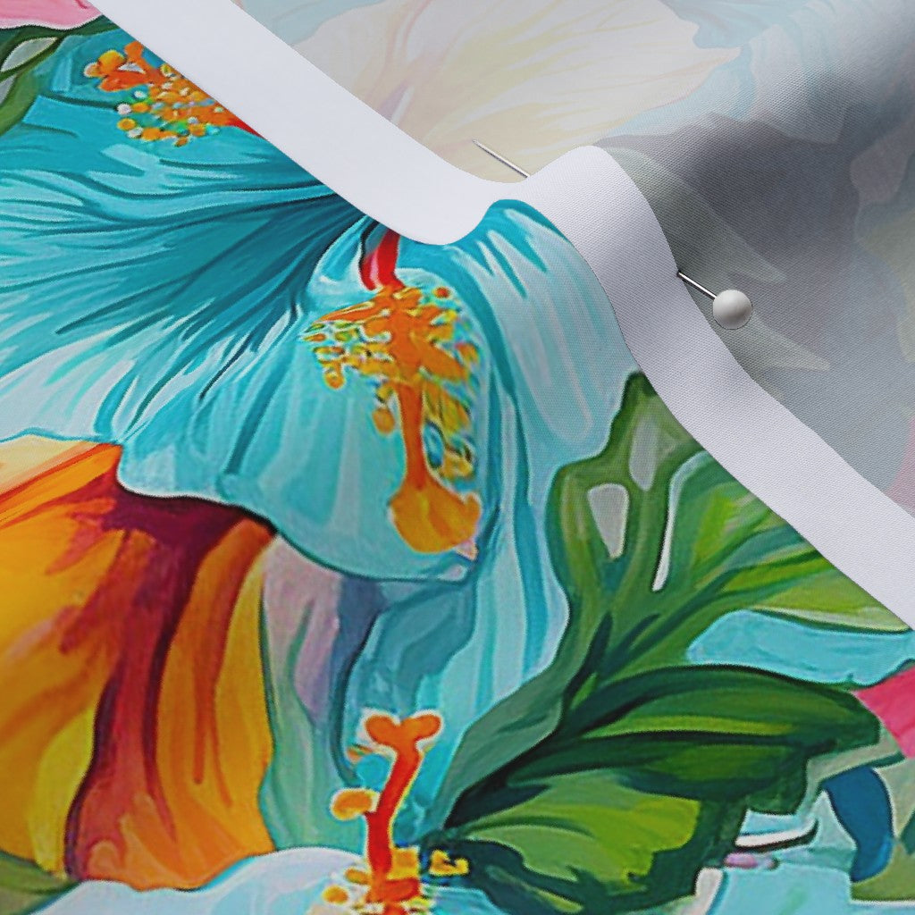 Watercolor Hibiscus Flowers (Light II) Cotton Lawn Printed Fabric by Studio Ten Design