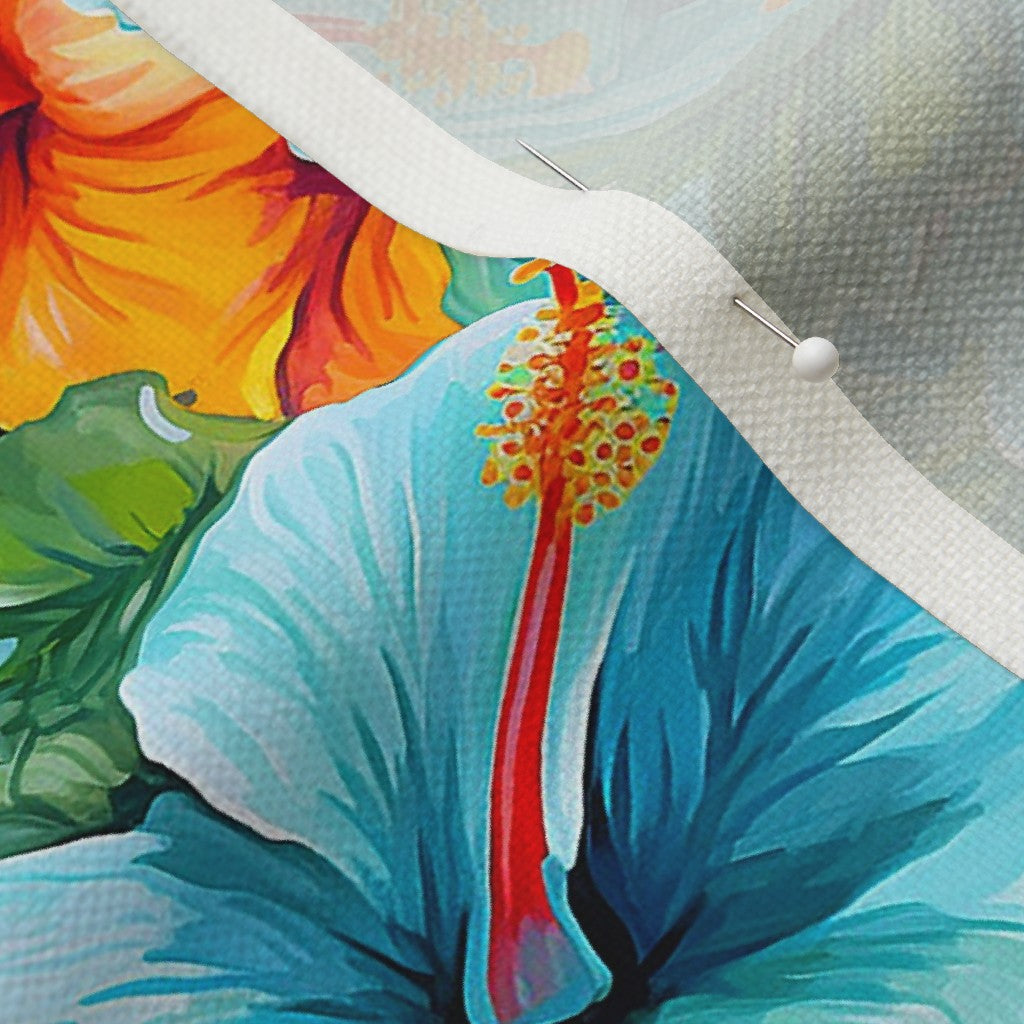 Watercolor Hibiscus Flowers (Light II) Performance Linen Printed Fabric by Studio Ten Design