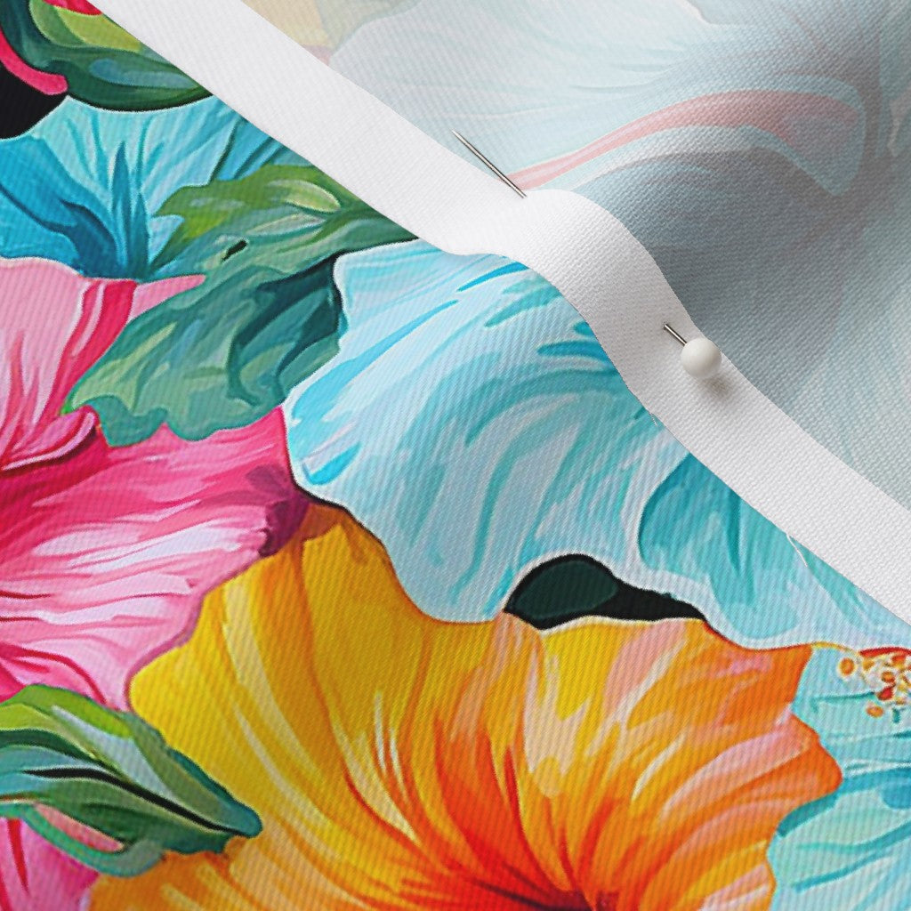 Watercolor Hibiscus Flowers (Light II) Lightweight Cotton Twill Printed Fabric by Studio Ten Design