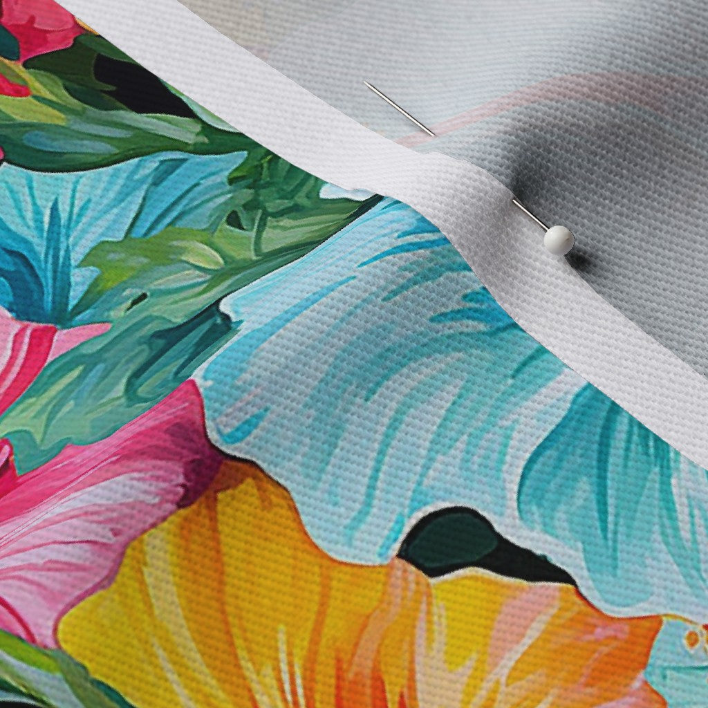 Watercolor Hibiscus Flowers (Light II) Dogwood Denim Printed Fabric by Studio Ten Design