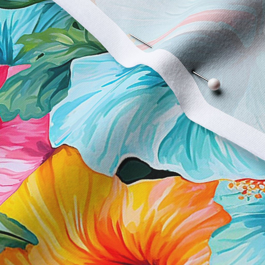 Watercolor Hibiscus Flowers (Light II) Cotton Spandex Jersey Printed Fabric by Studio Ten Design